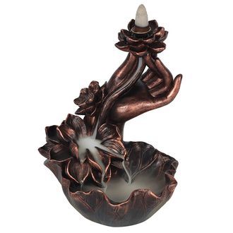 Suporte de incenso em bronze com efeito cascata em forma de mão