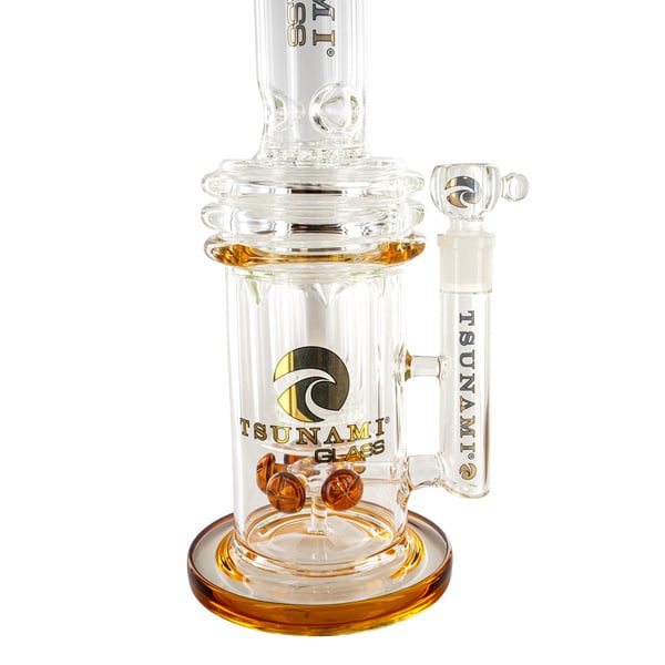Bong Tsunami Glass com perc duplo honeycomb e botão, 40 cm
