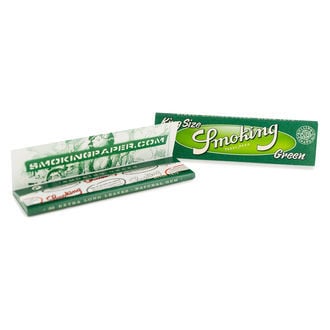 Smoking Green King Size, de tamanho longo, são sedas para enrolar cigarros, conhecidas pela sua qualidade e queima lenta.