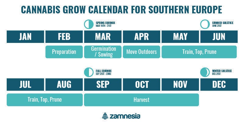 Calendário de cultivo de canábis para o sul da Europa