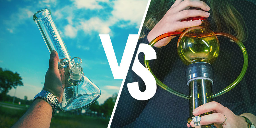 Diferentes tipos de bongs: vidro vs acrílico