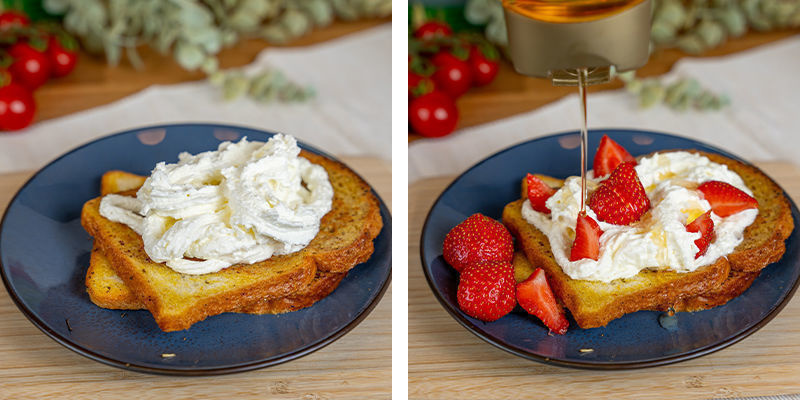 Cubra com chantilly infusionado com canábis, frutos vermelhos frescos e um fio de xarope de ácer.
