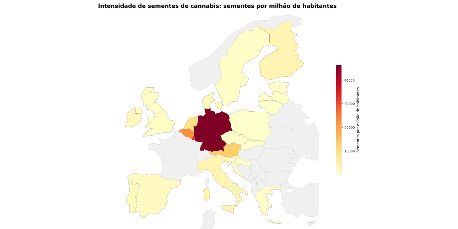 Figura 1: Compras de sementes de cannabis per capita na Europa.