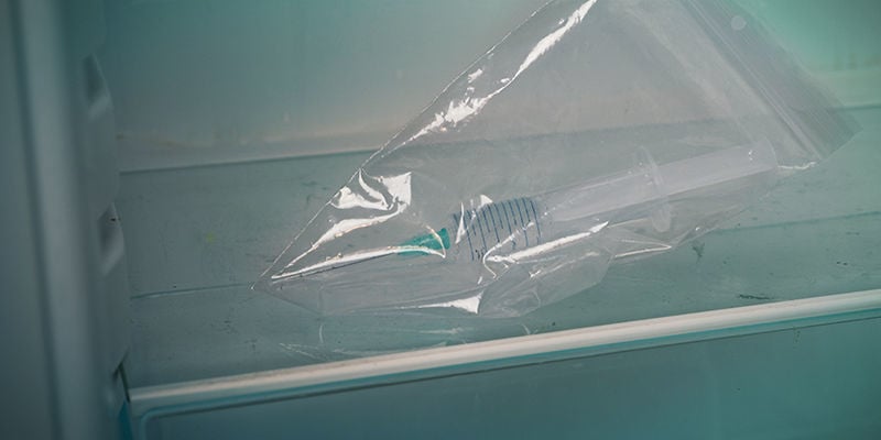 Seringa de esporos de cogumelos mágicos: guarda as seringas num saco zip hermético no frigorífico