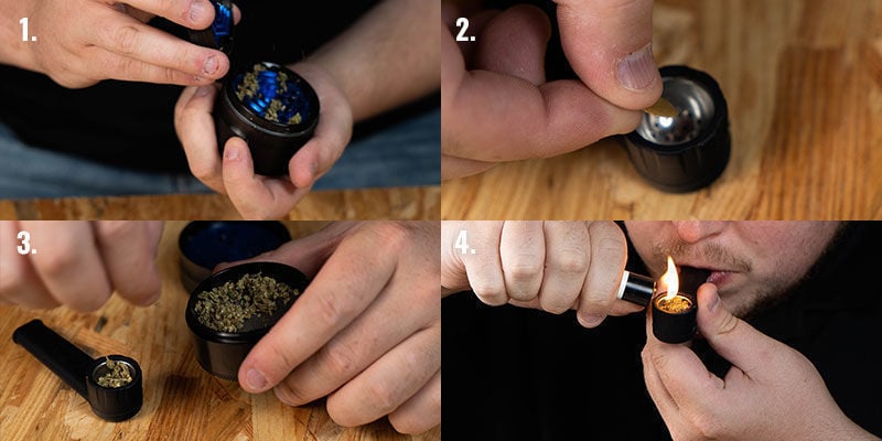 Fumar cannabis num cachimbo, passo 1-4