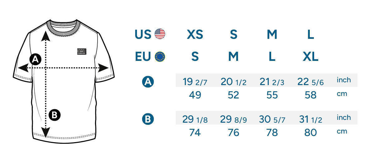 Tabela de tamanhos da T-shirt gráfica Zamnesia Icon