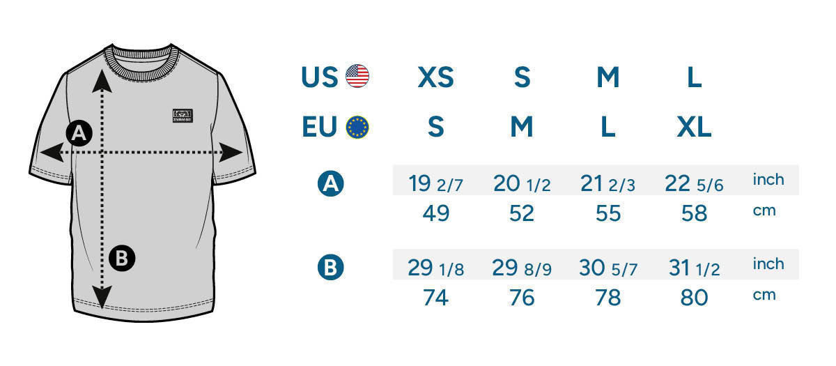 Tabela de tamanhos da T-shirt gráfica Zamnesia Icon