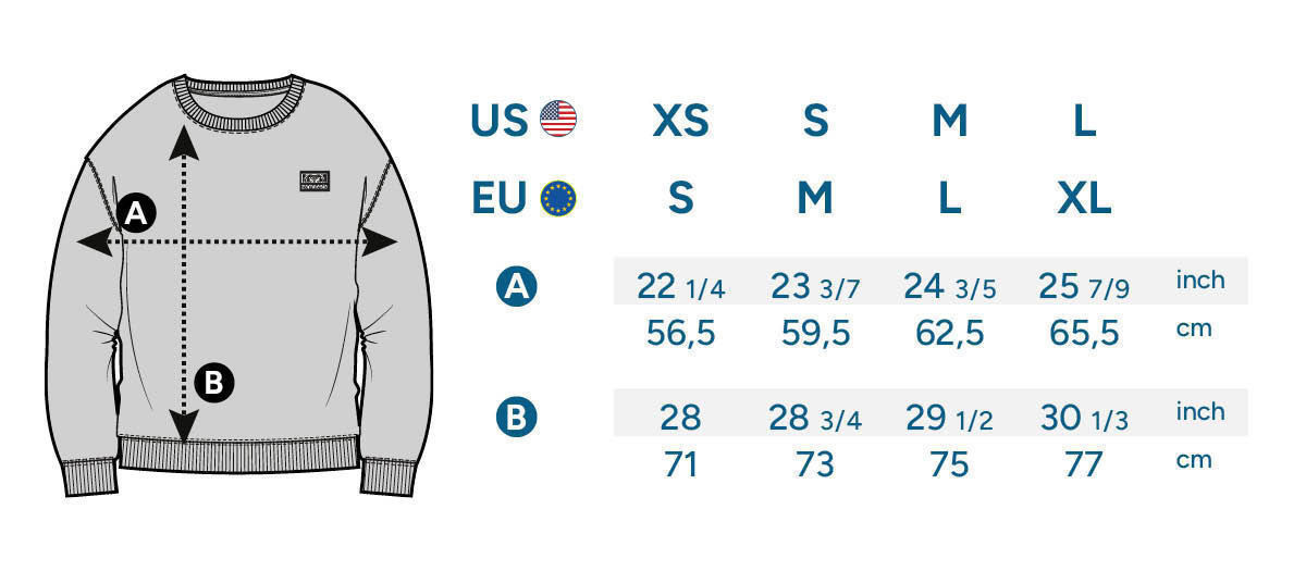 Tabela de tamanhos Sweatshirt Zamnesia Icon
